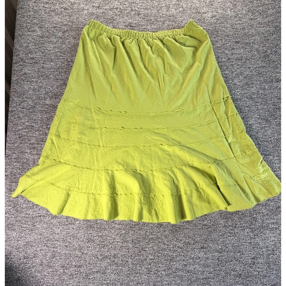 Allison Woods Tiered Skirt Womens 24W Lime Green Linen Ruffle Hem Elastic Waist